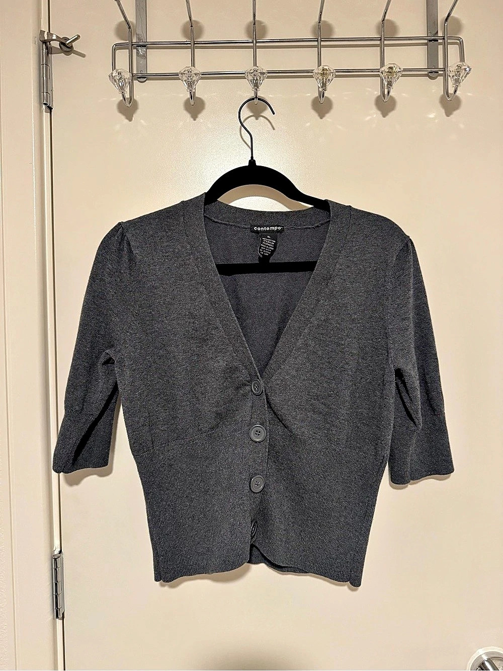 Contempo Gray Button Front Cardigan